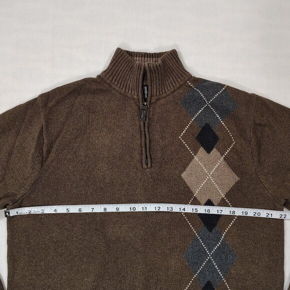 Oscar De La Renta Argyle Sweater Mens Sz Large 1/4 Zip Mock Neck Pullover Brown - Picture 8 of 15